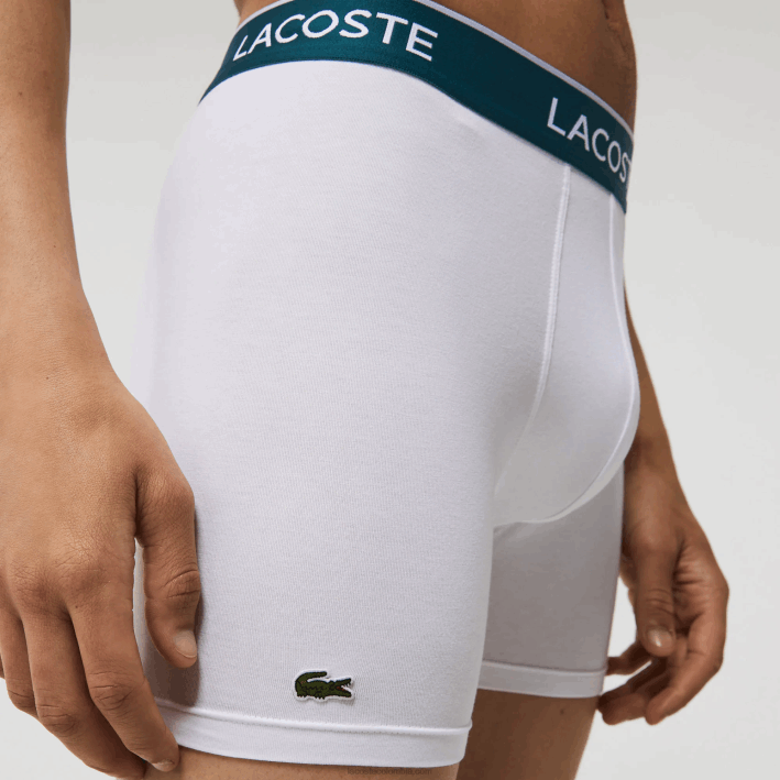 hombres Lacoste 6F241405 blanco 001 Pack de 3 calzoncillos bóxer largos de algodón elástico