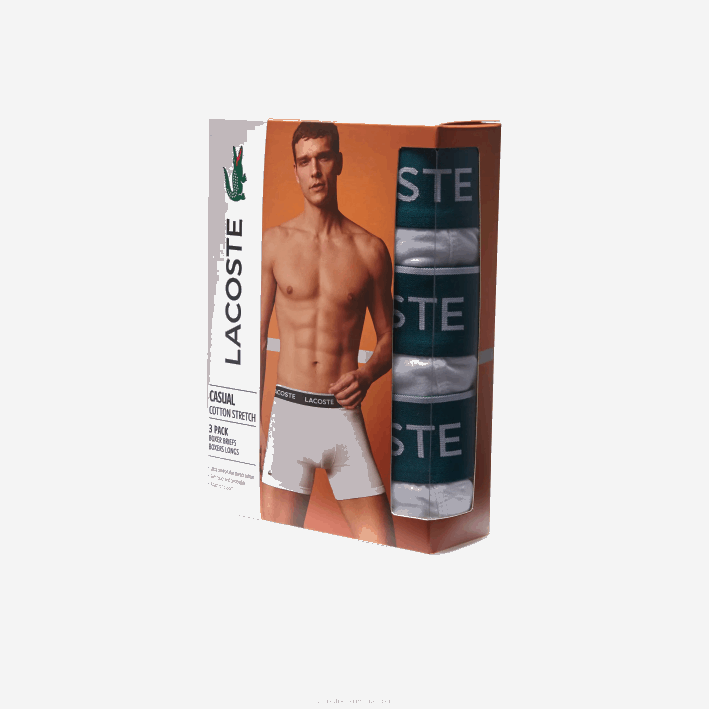 hombres Lacoste 6F241405 blanco 001 Pack de 3 calzoncillos bóxer largos de algodón elástico