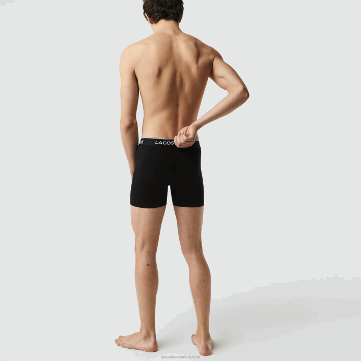 hombres Lacoste 6F241406 negro 031 Pack de 3 calzoncillos bóxer largos de algodón elástico