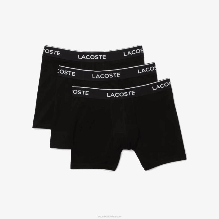 hombres Lacoste 6F241406 negro 031 Pack de 3 calzoncillos bóxer largos de algodón elástico