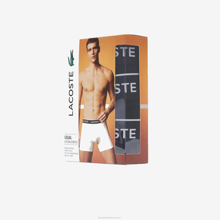 hombres Lacoste 6F241406 negro 031 Pack de 3 calzoncillos bóxer largos de algodón elástico