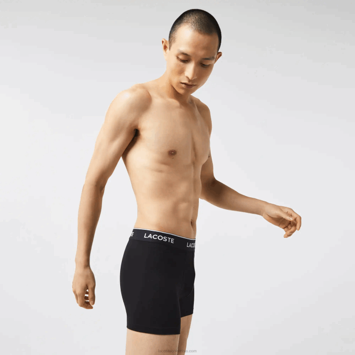 hombres Lacoste 6F241406 negro 031 Pack de 3 calzoncillos bóxer largos de algodón elástico
