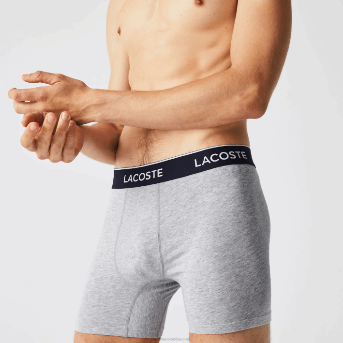 hombres Lacoste 6F241407 lomo gris cca Pack de 3 calzoncillos bóxer largos de algodón elástico