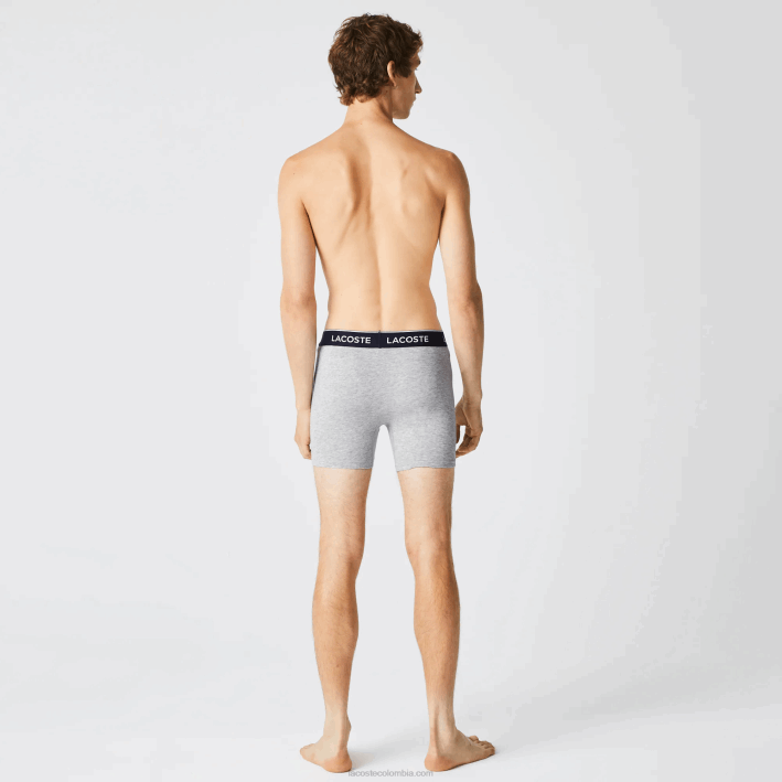 hombres Lacoste 6F241407 lomo gris cca Pack de 3 calzoncillos bóxer largos de algodón elástico