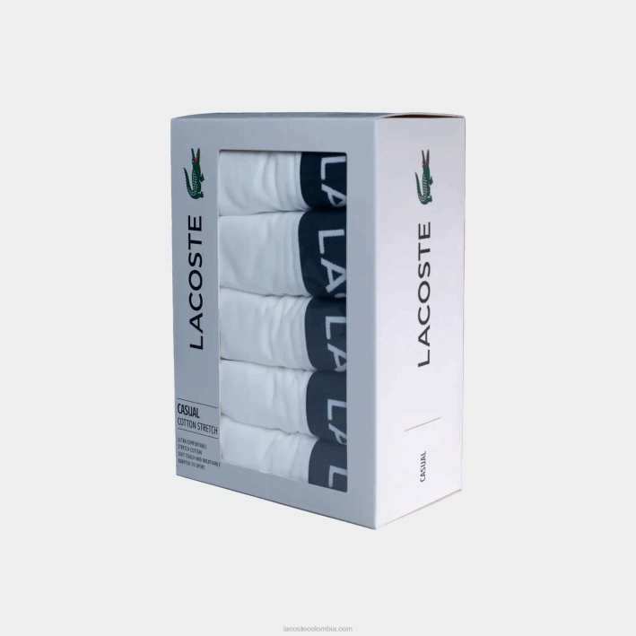 hombres Lacoste 6F241413 blanco 001 Pack de 5 calzoncillos de algodón elástico
