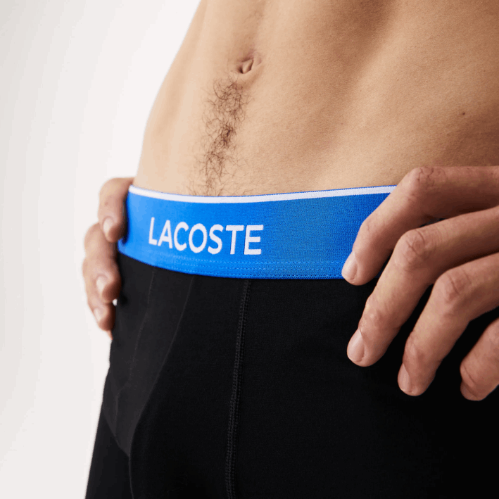 hombres Lacoste 6F241415 negro azul gris oscuro b68 Pack de 3 calzoncillos boxer largos de algodón