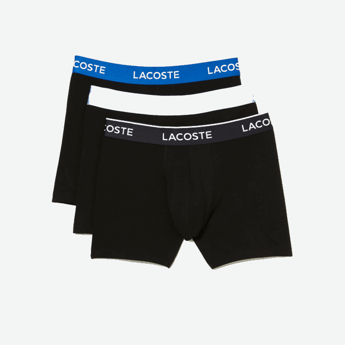 hombres Lacoste 6F241415 negro azul gris oscuro b68 Pack de 3 calzoncillos boxer largos de algodón