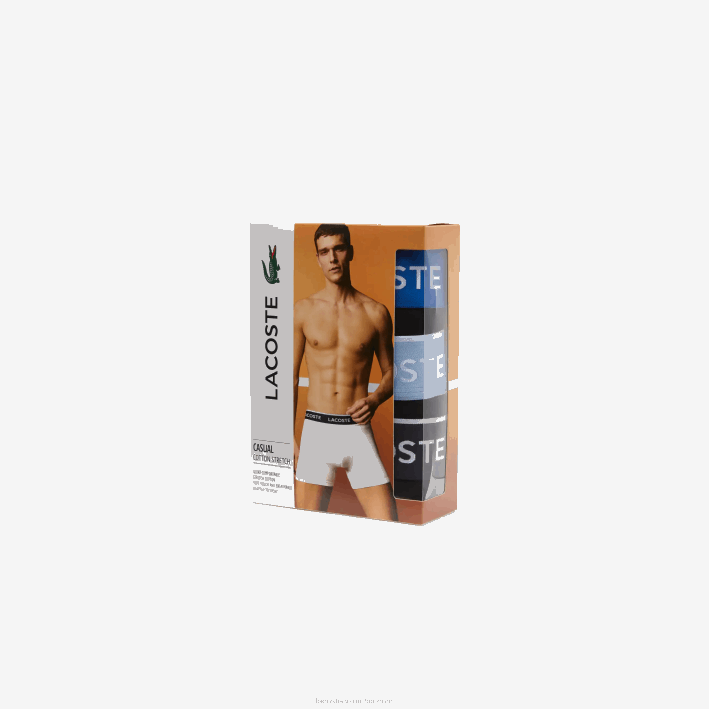 hombres Lacoste 6F241415 negro azul gris oscuro b68 Pack de 3 calzoncillos boxer largos de algodón