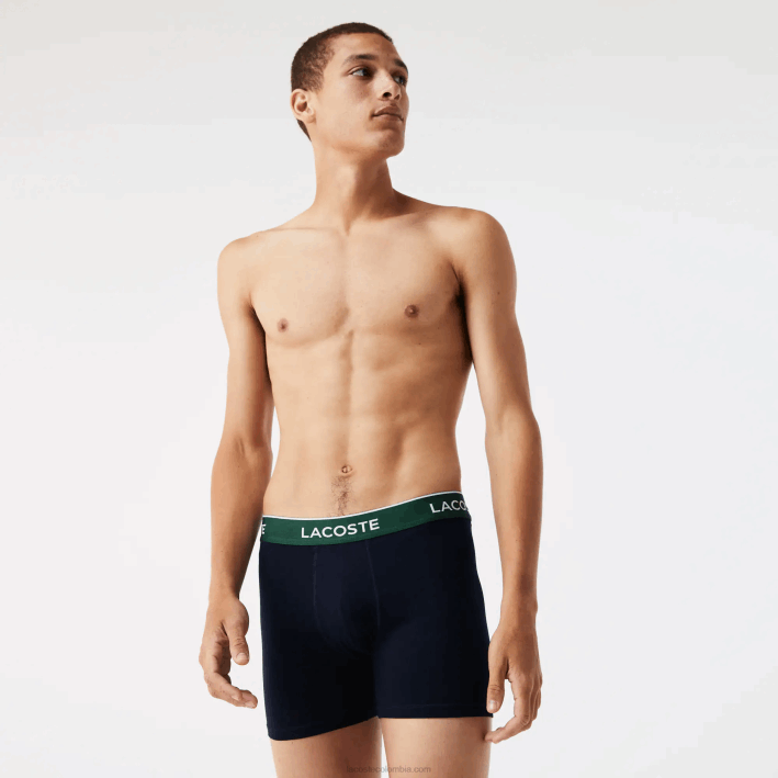 hombres Lacoste 6F241416 verde rojo azul marino hy0 Pack de 3 calzoncillos boxer largos de algodón
