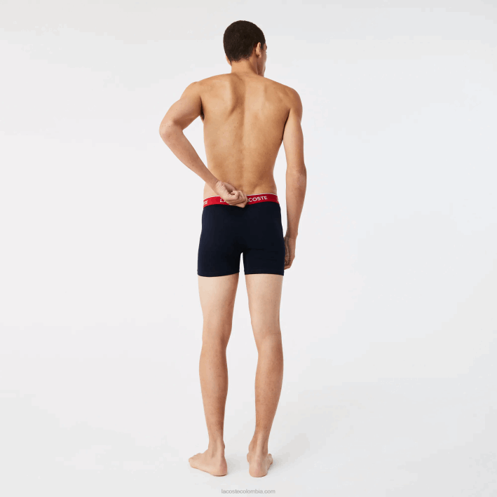 hombres Lacoste 6F241416 verde rojo azul marino hy0 Pack de 3 calzoncillos boxer largos de algodón