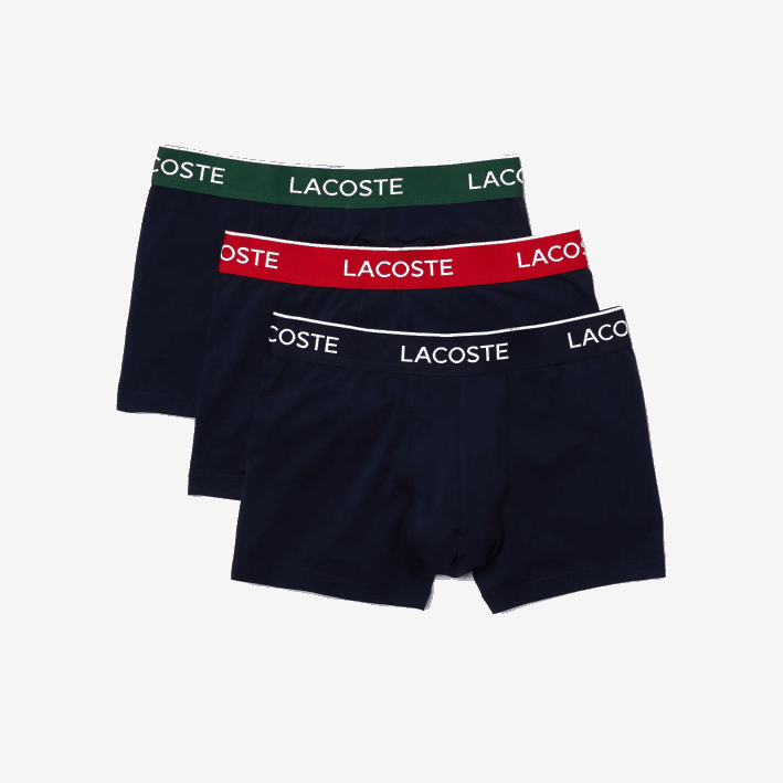 hombres Lacoste 6F241416 verde rojo azul marino hy0 Pack de 3 calzoncillos boxer largos de algodón