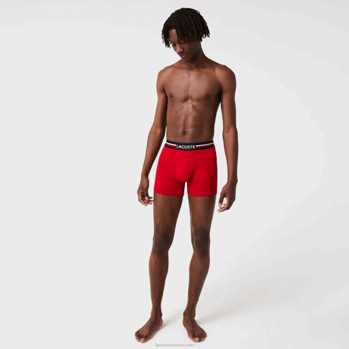 hombres Lacoste 6F241420 azul marino gris rojo chine w34 Pack de 3 calzoncillos boxer largos de algodón