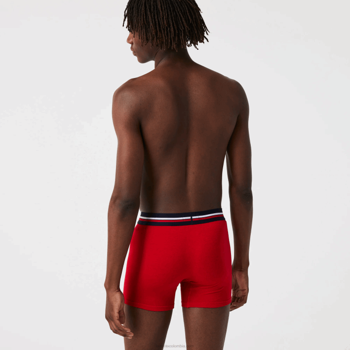 hombres Lacoste 6F241420 azul marino gris rojo chine w34 Pack de 3 calzoncillos boxer largos de algodón
