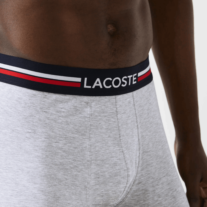 hombres Lacoste 6F241420 azul marino gris rojo chine w34 Pack de 3 calzoncillos boxer largos de algodón