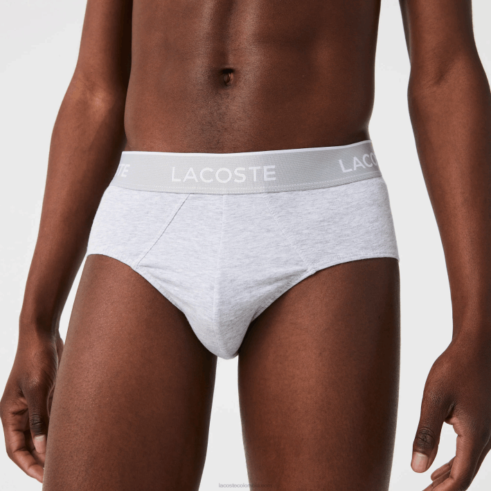 hombres Lacoste 6F241422 negro blanco gris chine nua paquete de 3 calzoncillos casuales