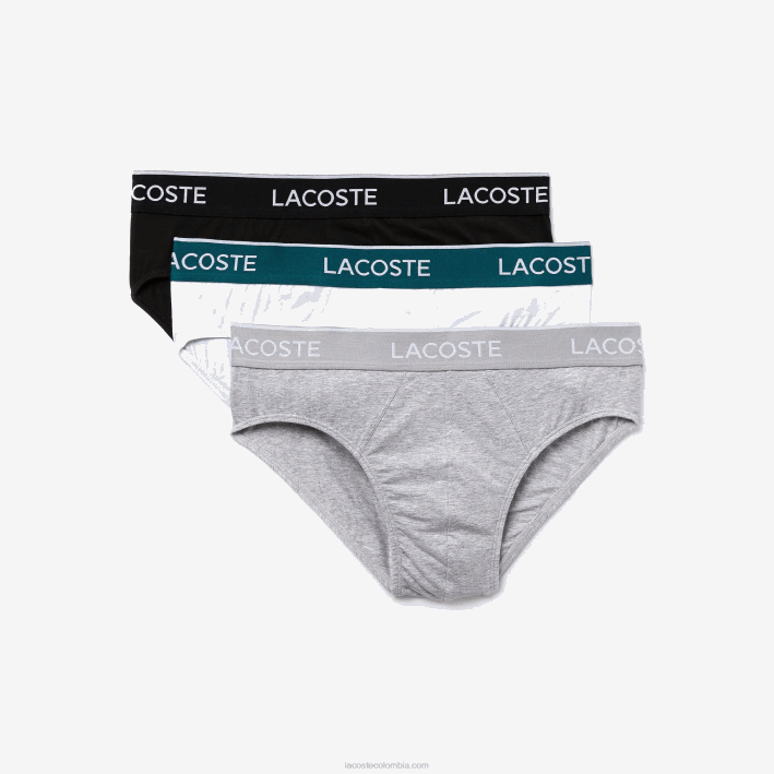 hombres Lacoste 6F241422 negro blanco gris chine nua paquete de 3 calzoncillos casuales