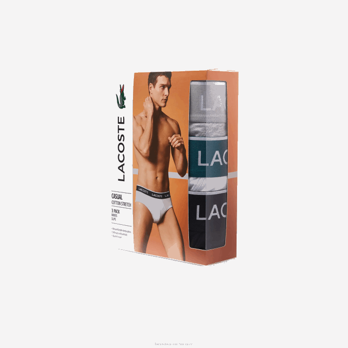 hombres Lacoste 6F241422 negro blanco gris chine nua paquete de 3 calzoncillos casuales