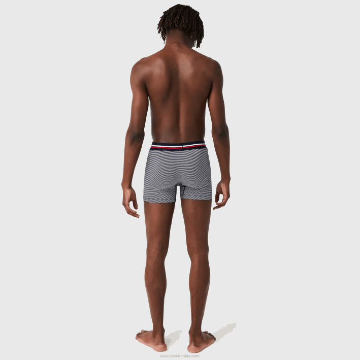 hombres Lacoste 6F241424 azul marino blanco 525 Pack de 3 calzoncillos bóxer largos de punto de algodón elástico