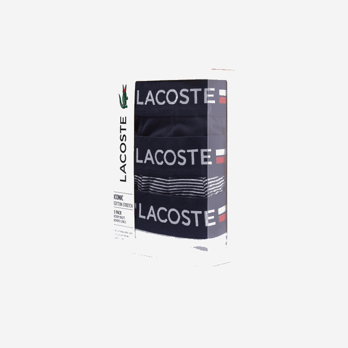 hombres Lacoste 6F241424 azul marino blanco 525 Pack de 3 calzoncillos bóxer largos de punto de algodón elástico