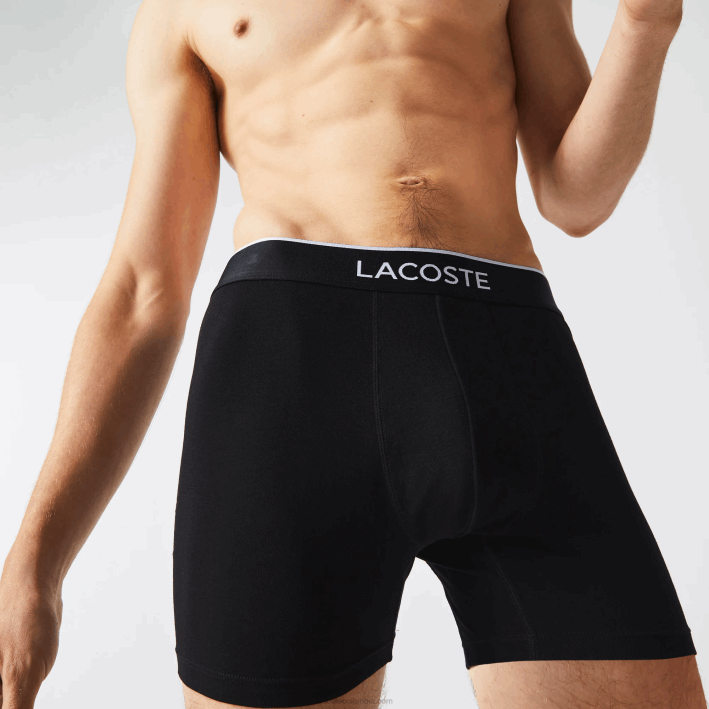hombres Lacoste 6F241429 lomo gris negro vdp Pack de 3 calzoncillos bóxer largos de algodón elástico con cintura de la marca