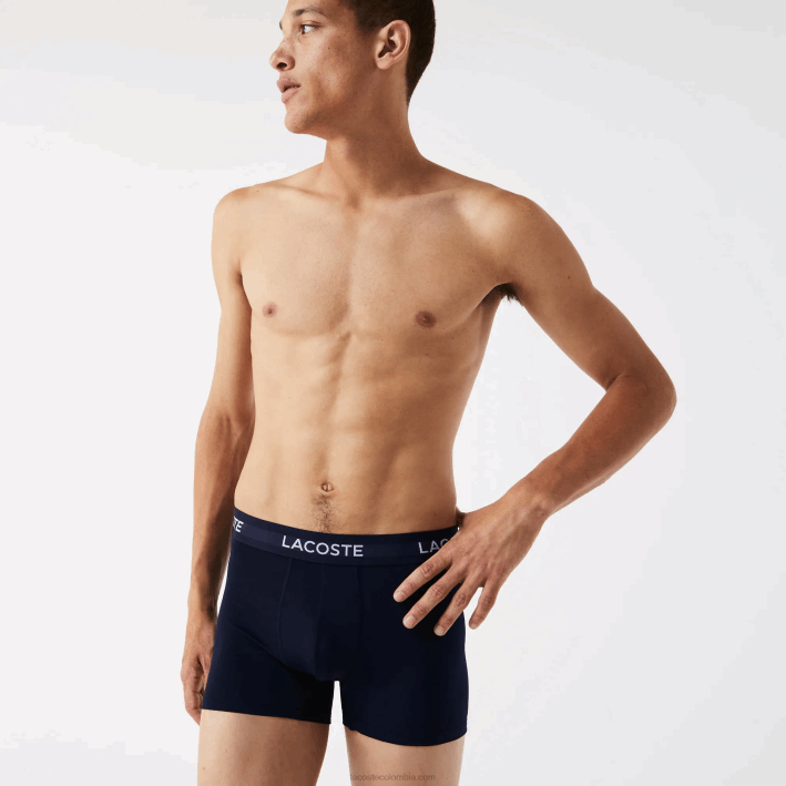 hombres Lacoste 6F241462 azul marino blanco rojo ley Pack de 3 calzoncillos de microfibra