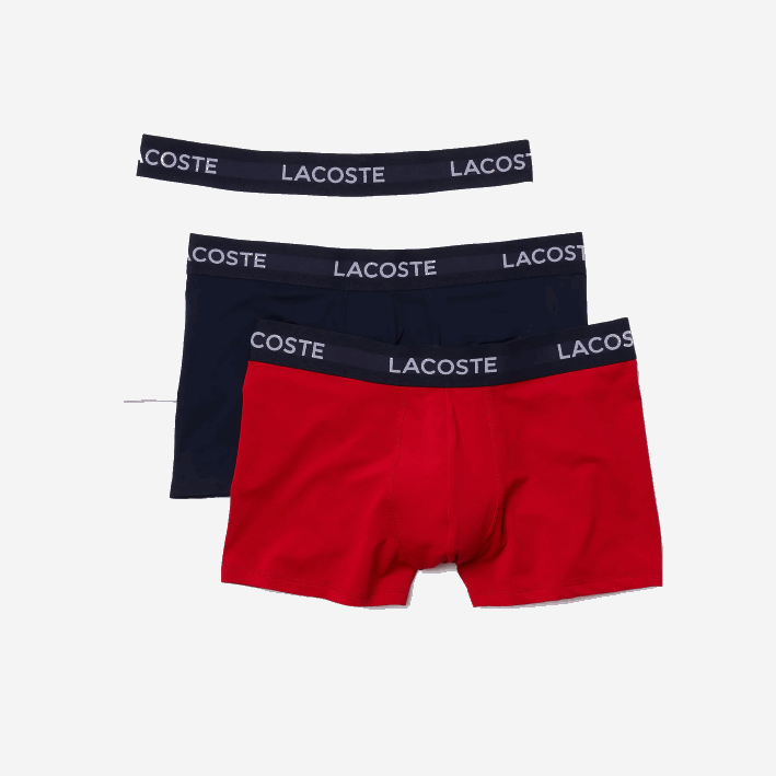hombres Lacoste 6F241462 azul marino blanco rojo ley Pack de 3 calzoncillos de microfibra