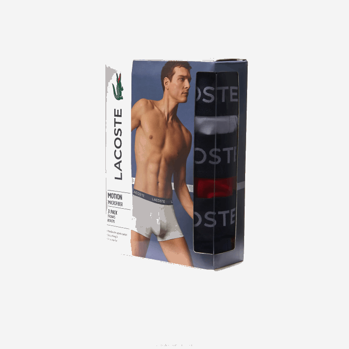 hombres Lacoste 6F241462 azul marino blanco rojo ley Pack de 3 calzoncillos de microfibra
