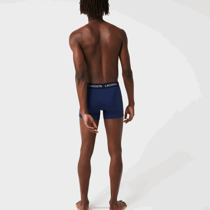 hombres Lacoste 6F241463 vuc azul marino Pack de 3 calzoncillos de microfibra