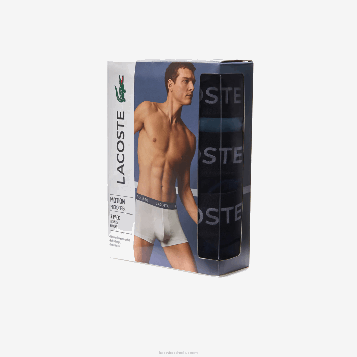 hombres Lacoste 6F241463 vuc azul marino Pack de 3 calzoncillos de microfibra