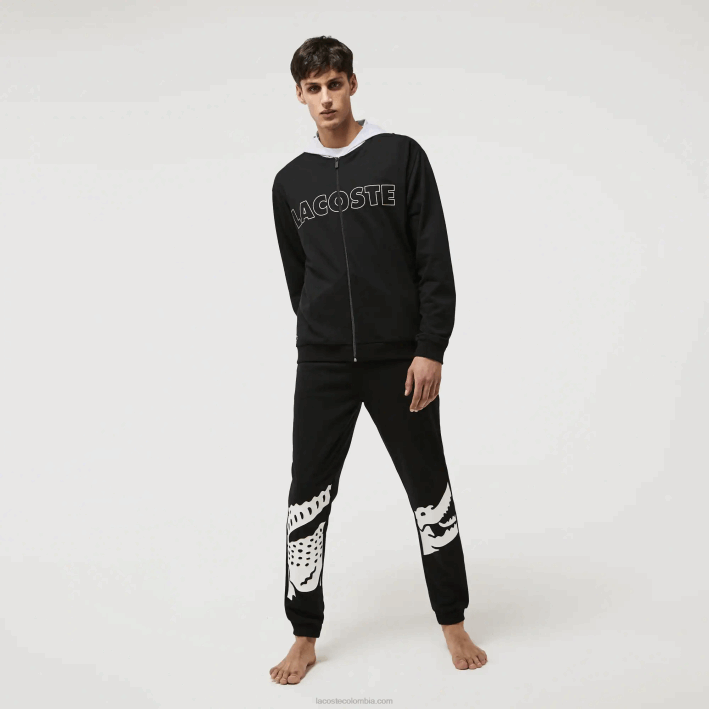 hombres Lacoste 6F241474 lomo gris negro snp sudadera con capucha interior de polar de algodón con logo hombres Lacoste 6F241474 lomo gris negro snp sudadera con capucha interior de polar de algodón con logo