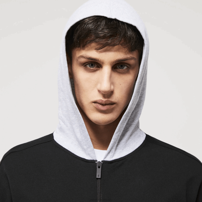 hombres Lacoste 6F241474 lomo gris negro snp sudadera con capucha interior de polar de algodón con logo