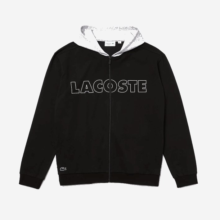 hombres Lacoste 6F241474 lomo gris negro snp sudadera con capucha interior de polar de algodón con logo