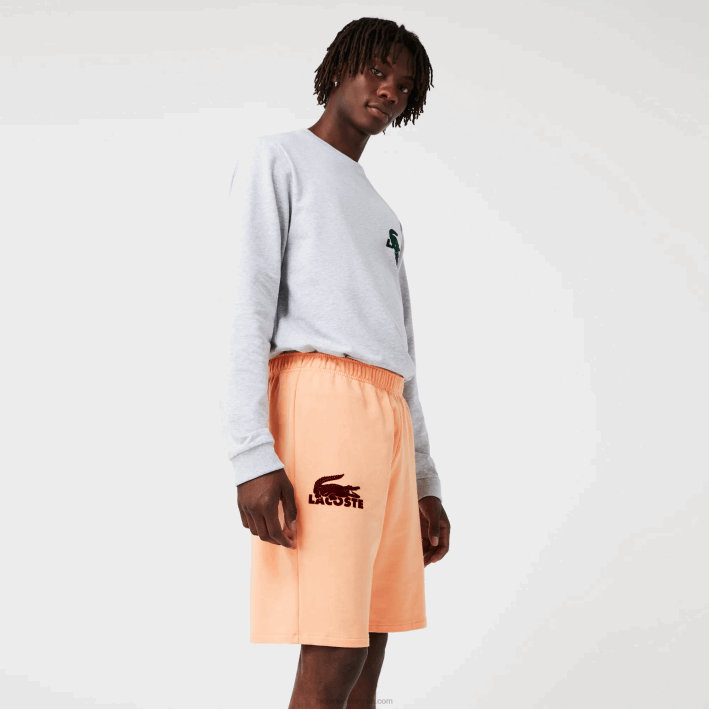 hombres Lacoste 6F241482 naranja claro burdeos rz6 shorts de salón de felpa de algodón con cocodrilo aterciopelado