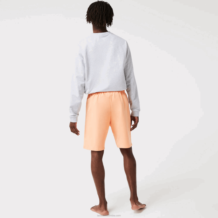 hombres Lacoste 6F241482 naranja claro burdeos rz6 shorts de salón de felpa de algodón con cocodrilo aterciopelado