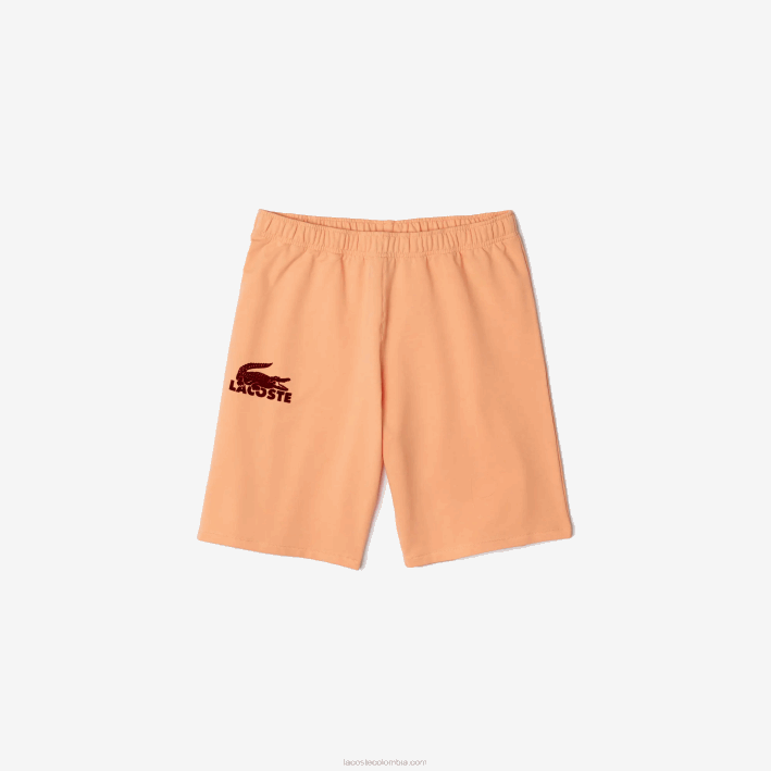 hombres Lacoste 6F241482 naranja claro burdeos rz6 shorts de salón de felpa de algodón con cocodrilo aterciopelado