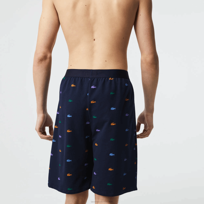 hombres Lacoste 6F241499 azul marino blanco qrn shorts de interior polar de algodón con estampado de cocodrilos