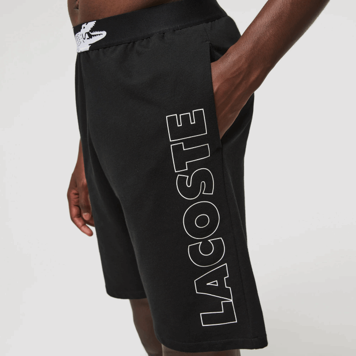 hombres Lacoste 6F241513 blanco negro 258 shorts interiores de vellón de algodón con logo