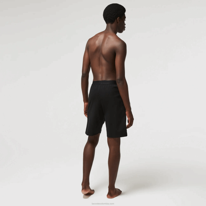 hombres Lacoste 6F241513 blanco negro 258 shorts interiores de vellón de algodón con logo