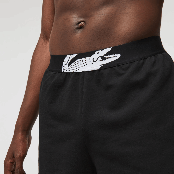 hombres Lacoste 6F241513 blanco negro 258 shorts interiores de vellón de algodón con logo