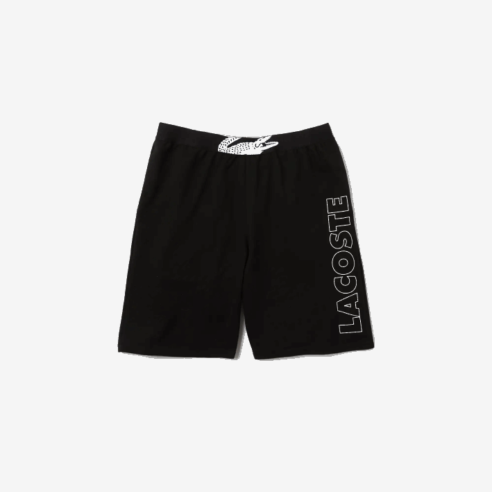 hombres Lacoste 6F241513 blanco negro 258 shorts interiores de vellón de algodón con logo