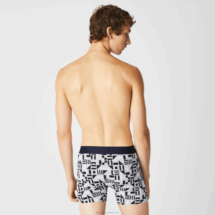 hombres Lacoste 6F241524 gris chino azul marino blanco 5kc pack de 3 calzoncillos bóxer con estampado náutico