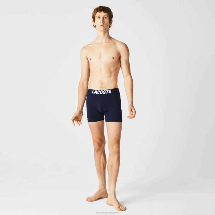 hombres Lacoste 6F241524 gris chino azul marino blanco 5kc pack de 3 calzoncillos bóxer con estampado náutico