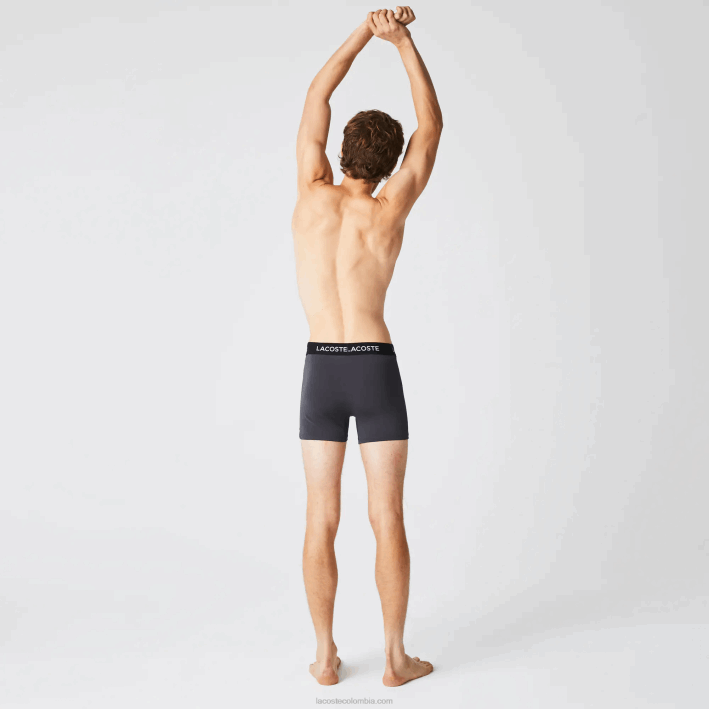 hombres Lacoste 6F241528 gris oscuro rojo azul negro 8w3 Pack de 3 calzoncillos de microfibra con cintura a rayas