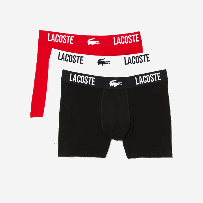 hombres Lacoste 6F241548 negro rojo blanco tr2 Pack de 3 calzoncillos bóxer de cocodrilo en contraste con la marca