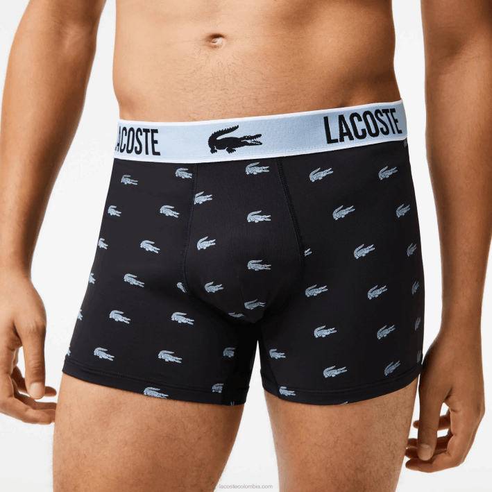 hombres Lacoste 6F241561 negro gris oscuro blanco shq Pack de 3 calzoncillos de punto de poliéster reciclado