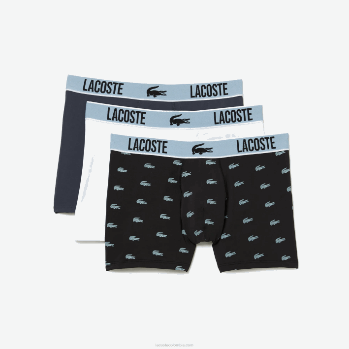 hombres Lacoste 6F241561 negro gris oscuro blanco shq Pack de 3 calzoncillos de punto de poliéster reciclado