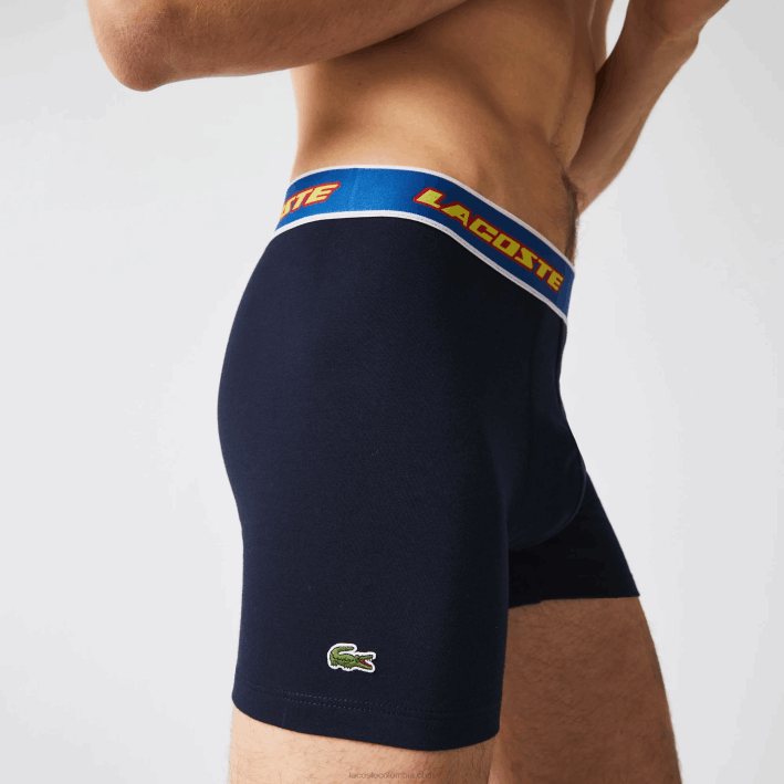 hombres Lacoste 6F241565 azul marino rojo blanco azul lnz Pack de 3 calzoncillos bóxer con cintura en contraste hombres Lacoste 6F241565 azul marino rojo blanco azul lnz Pack de 3 calzoncillos bóxer con cintura en contraste