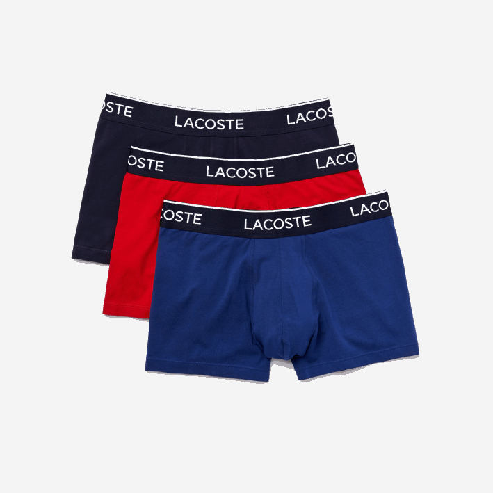 hombres Lacoste 6F241610 azul marino rojo azul marino w64 calzoncillos tipo bóxer informales, paquete de 3