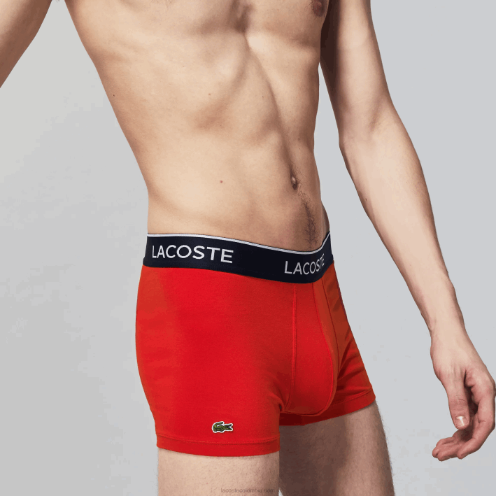 hombres Lacoste 6F241610 azul marino rojo azul marino w64 calzoncillos tipo bóxer informales, paquete de 3