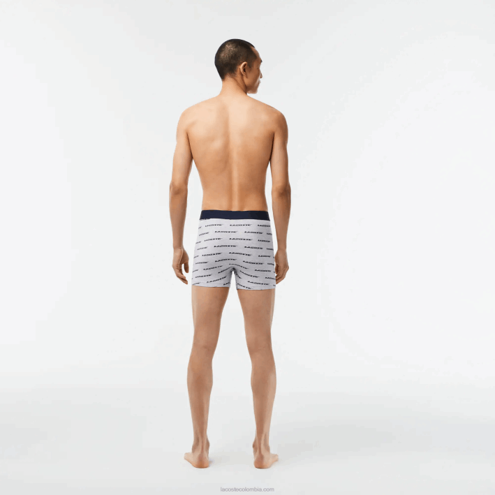 hombres Lacoste 6F24446 gris chino azul marino 9zu Pack de 3 bóxers de punto con logo estampado
